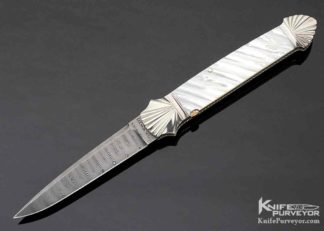 Ken Steigerwalt Custom Knife Damascus Blade Fluted Double Bolsters Fluted Pearl Shell 10827