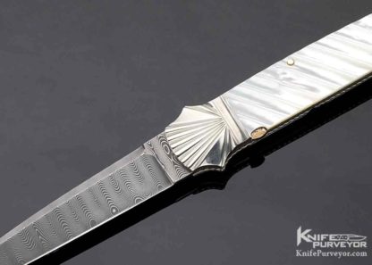 Ken Steigerwalt Custom Knife Damascus Blade Fluted Double Bolsters Fluted Pearl Shell - Image 2