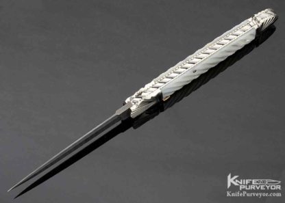 Ken Steigerwalt Custom Knife Damascus Blade Fluted Double Bolsters Fluted Pearl Shell - Image 6