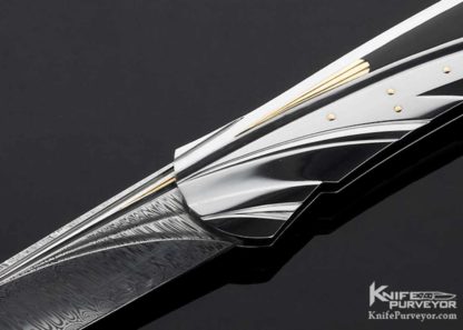 Ken Steigerwalt Custom Knife Damasteel, Pen Shell and 18Kt Gold Lockback - Image 2