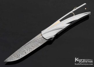Ken Steigerwalt Custom Knife Damasteel, Pen Shell and 18Kt Gold Lockback 12647