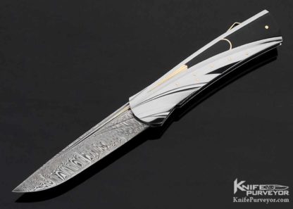 Ken Steigerwalt Custom Knife Damasteel, Pen Shell and 18Kt Gold Lockback 12647