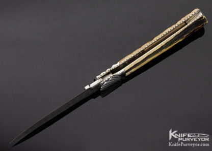 Ken Steigerwalt Custom Knife Mike Norris "Spirograph" Stainless Damascus Stag Fluted Bolster Tail Lock - Image 7