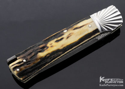 Ken Steigerwalt Custom Knife Mike Norris "Spirograph" Stainless Damascus Stag Fluted Bolster Tail Lock - Image 5