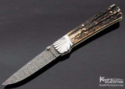 Ken Steigerwalt Custom Knife Mike Norris "Spirograph" Stainless Damascus Stag Fluted Bolster Tail Lock