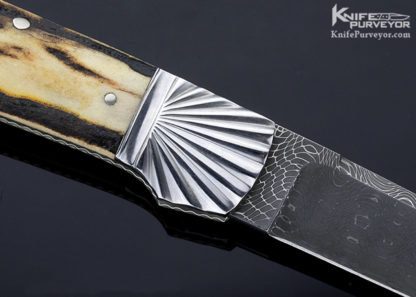Ken Steigerwalt Custom Knife Mike Norris "Spirograph" Stainless Damascus Stag Fluted Bolster Tail Lock - Image 4