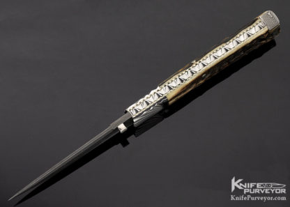 Ken Steigerwalt Custom Knife Mike Norris "Spirograph" Stainless Damascus Stag Fluted Bolster Tail Lock - Image 6