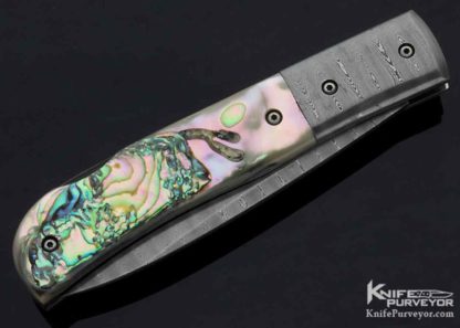Kit Carson Custom Knife Damascus and Aabalone Lockback - Image 5
