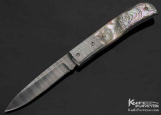 Knife Maker: Kit Carson, The knife is a Custom Knife, Made of: Damascus and Aabalone, Style: Lockback