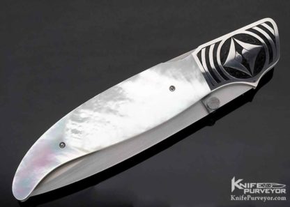 Larry Newton Custom Knife Mother of Pearl Front Lock Engraved by Tim George - Image 3