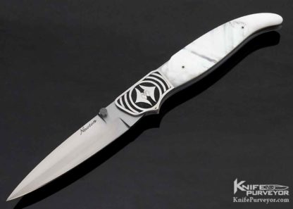 Larry Newton Custom Knife Mother of Pearl Front Lock Engraved by Tim George 10666
