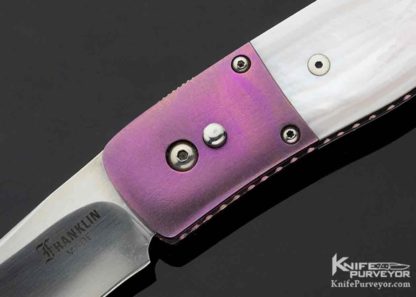 Mike Franklin Custom Knife Button Lock Folder Pink Freshwater Pearl - Image 2
