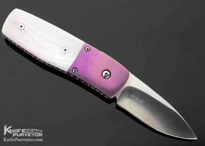 Mike Franklin Custom Knife Button Lock Folder Pink Freshwater Pearl - Image 4