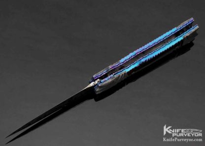 Rainy Vallotton Custom Knife Damascus Black Lip Pearl & Titanium Prototype "Slidewinder" Automatic - Image 8