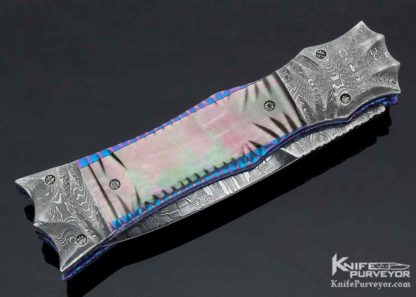 Rainy Vallotton Custom Knife Damascus Black Lip Pearl & Titanium Prototype "Slidewinder" Automatic - Image 2