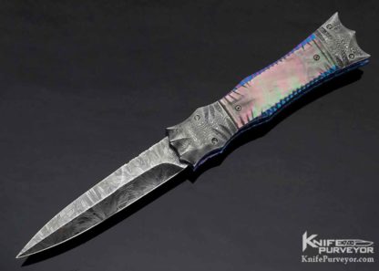Rainy Vallotton Custom Knife Damascus Black Lip Pearl & Titanium Prototype "Slidewinder" Automatic - Image 6