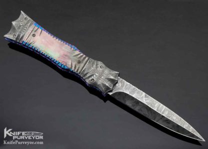 Rainy Vallotton Custom Knife Damascus Black Lip Pearl & Titanium Prototype "Slidewinder" Automatic - Image 3
