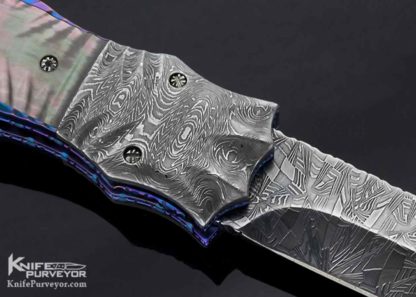 Rainy Vallotton Custom Knife Damascus Black Lip Pearl & Titanium Prototype "Slidewinder" Automatic - Image 5