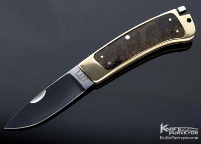 Ron Lake Custom Knife Brass Interframe Cape Buffalo Horn Tail Lock 10896 Open