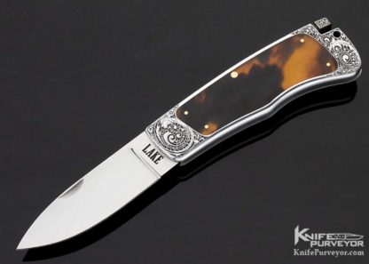 Ron Lake Custom Knife M. Terri Engraved Aluminum Amber Interframe Tail Lock 13283 Open