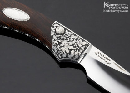 Scott Sawby Custom Knife Ironwood Button Lock Engraved by Shigetoshi Takeuchi - Image 3