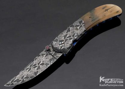 Shane Taylor Custom Knife Sole Authorship Mosaic Damascus & Mammoth Linerlock 10686