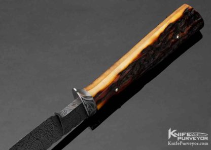 Steve Dunn Custom Knife Sole Authorship Engraved and Damascus with Stag 10773