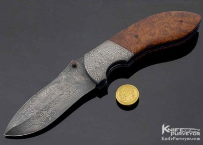 Todd Fischer Custom Knife Ironwood and Damascus Jumbo Linerlock 10853