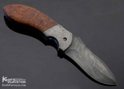 Todd Fischer Custom Knife Ironwood and Damascus Jumbo Double Action Automatic Linerlock - Image 4