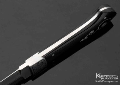 Tommy Lee Custom Knife Mel Wood Engraved Black Buffalo Horn with Silver Accents and Damascus Dagger - Image 6