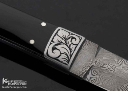 Tommy Lee Custom Knife Mel Wood Engraved Black Buffalo Horn with Silver Accents and Damascus Dagger - Image 2