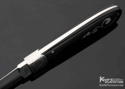 Tommy Lee Custom Knife Mel Wood Engraved Black Buffalo Horn with Silver Accents and Damascus Dagger - Image 5