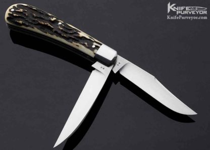 Tony Bose Custom Knife Stag 2 Blade "Wharncliffe Trapper" Slipjoint - Image 4