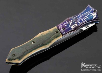 Nate Clark Custom Knife Blue Mammoth and Blued Damascus Automatic Royal Dagger - Image 2