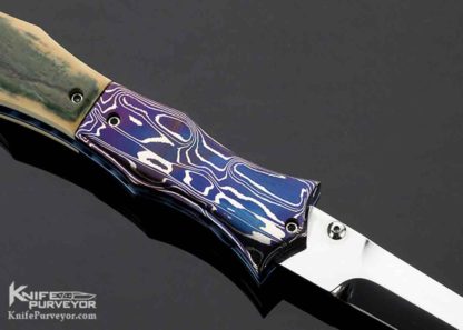 Nate Clark Custom Knife Blue Mammoth and Blued Damascus Automatic Royal Dagger - Image 6