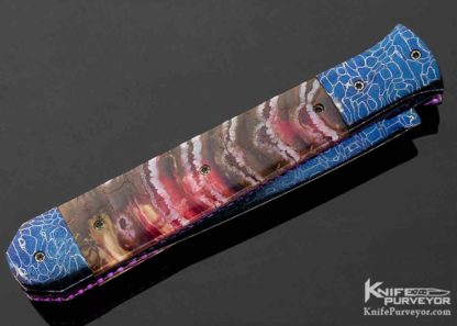 Rainy Vallotton Custom Knife Blued Damascus Ice Pick Mammoth Molar Automatic Linerlock - Image 10