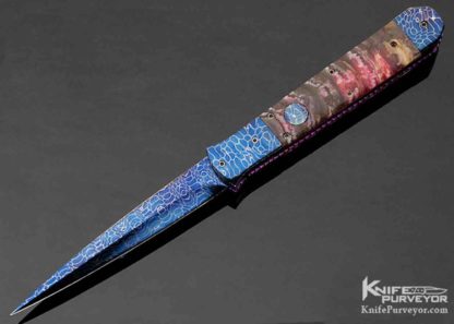 Rainy Vallotton Custom Knife Blued Damascus Ice Pick Mammoth Molar Automatic Linerlock - Image 4