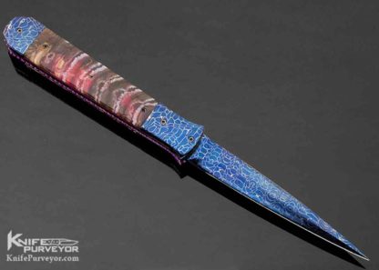 Rainy Vallotton Custom Knife Blued Damascus Ice Pick Mammoth Molar Automatic Linerlock - Image 5