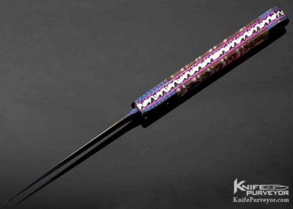Rainy Vallotton Custom Knife Blued Damascus Ice Pick Mammoth Molar Automatic Linerlock - Image 3