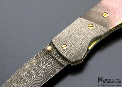 A.T. Barr Custom Knife Black Lip Pearl & Damascus Wharncliffe Linerlock - Image 7