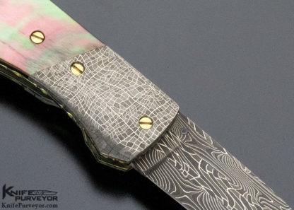A.T. Barr Custom Knife Black Lip Pearl & Damascus Wharncliffe Linerlock