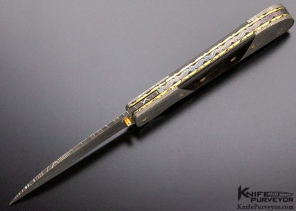 A.T. Barr Custom Knife Black Lip Pearl & Damascus Wharncliffe Linerlock - Image 3