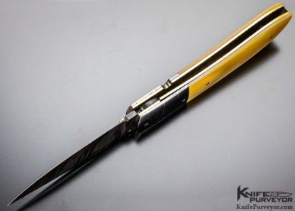 Chris Smith Custom Knife Damascus & South Sea Gold Lip Pearl Linerlock - Image 6
