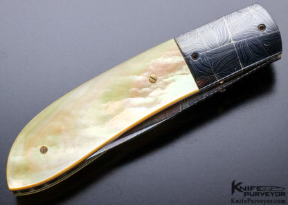 Chris Smith Custom Knife Damascus & South Sea Gold Lip Pearl Linerlock - Image 3