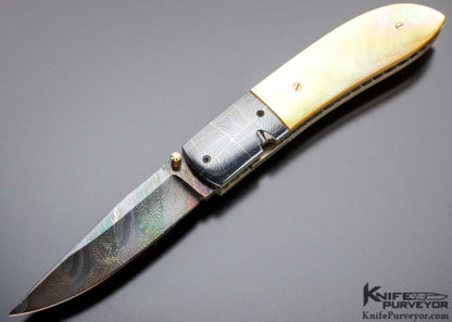 Chris Smith Custom Knife Damascus & South Sea Gold Lip Pearl Linerlock