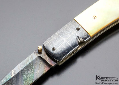 Chris Smith Custom Knife Damascus & South Sea Gold Lip Pearl Linerlock - Image 7