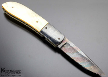 Chris Smith Custom Knife Damascus & South Sea Gold Lip Pearl Linerlock - Image 2
