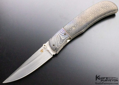 Aaron Frederick Custom Knife Damascus & Carbon Fiber Linerlock - Image 2