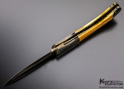 Aaron Frederick Custom Knife Damascus & Fossilized Walrus Linerlock - Image 2