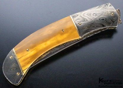 Aaron Frederick Custom Knife Damascus & Fossilized Walrus Linerlock - Image 8